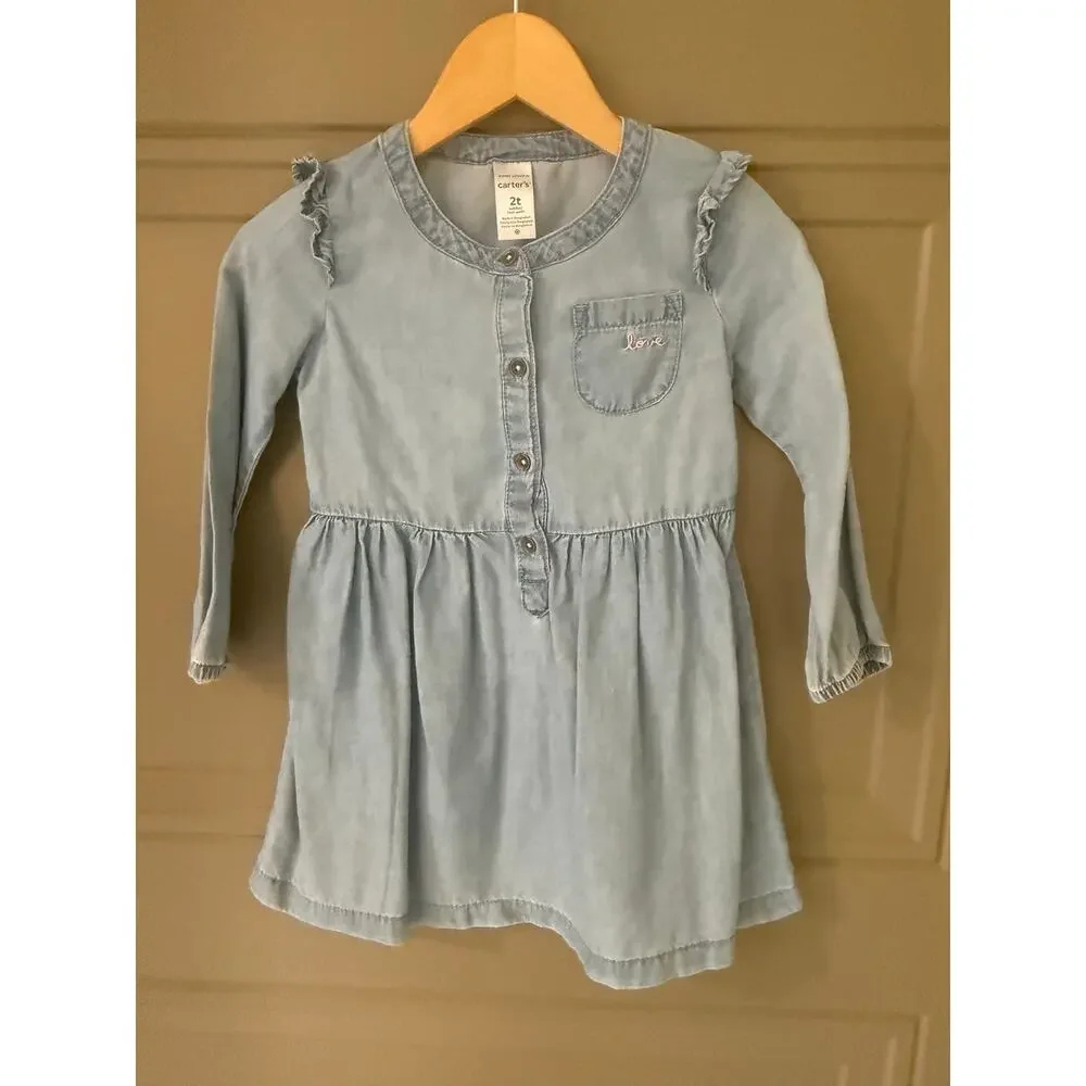 Lot of 3 Girls Dresses 2t 3t Chambray Gingham Floral
